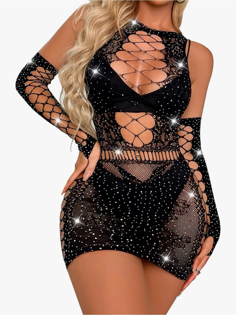 Brand New! Sexy Teddy Lingerie Fishnet Set (OS) Includes Sleeves